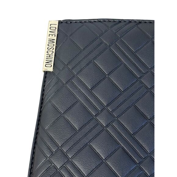 LOVE MOSCHINO Faux Leather Black Quilted Shoulder Purse Tote Bag Double Strap - Picture 5 of 12